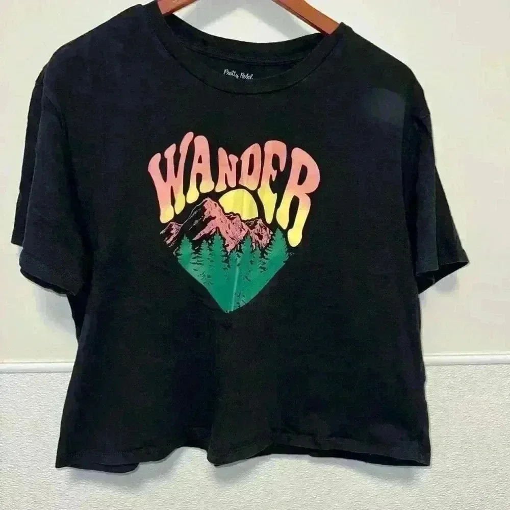 “Wander” 
Pretty Rebel Graphic T-Shirt Black Pink L